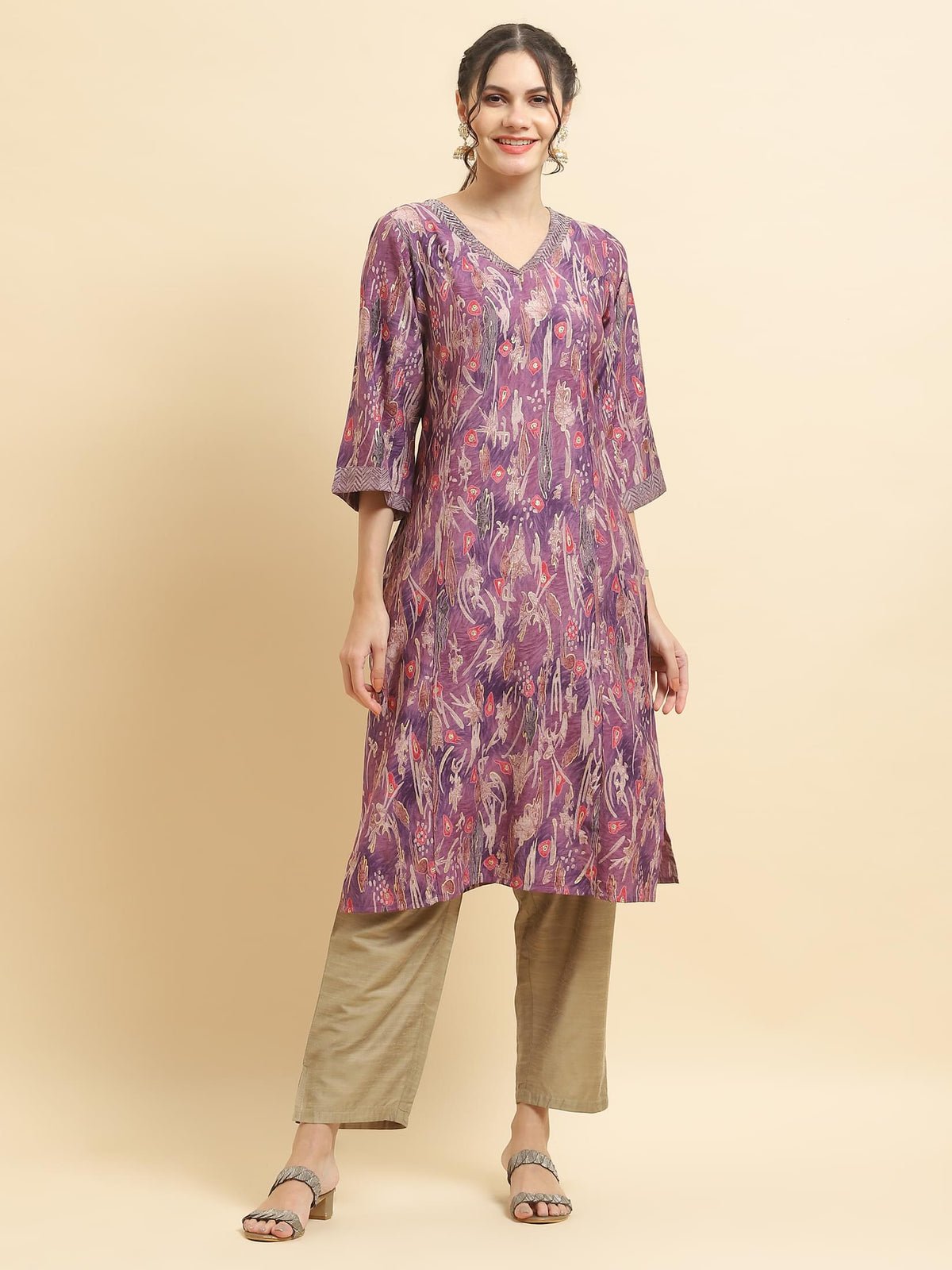 Viscose Purple Abstract Print Kurta