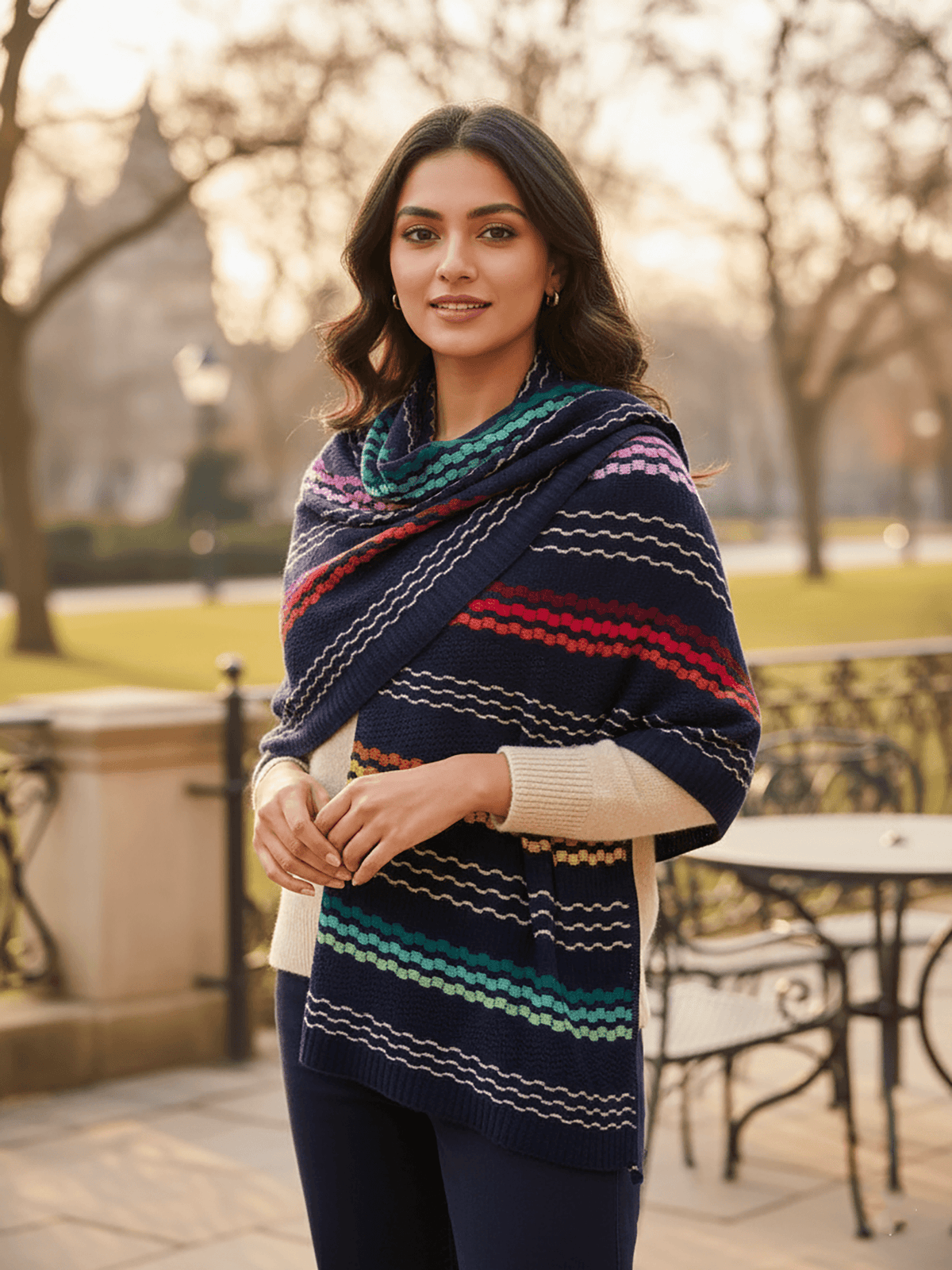 Soft Knitted Warm Navy Blue Acrylic Shawl (Style KT-5517)