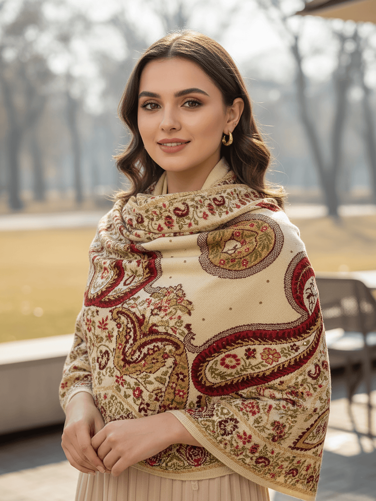 Soft Knitted Warm Light Beige Shawl
