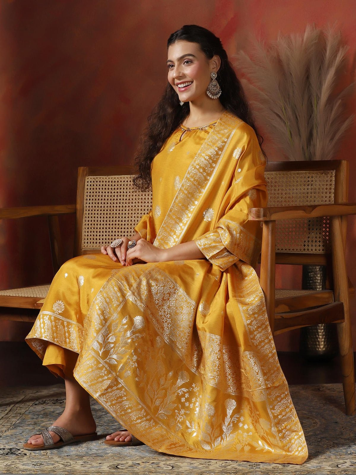 Dola Silk Jacquard Yellow Kurta Comfort Pant Dupatta