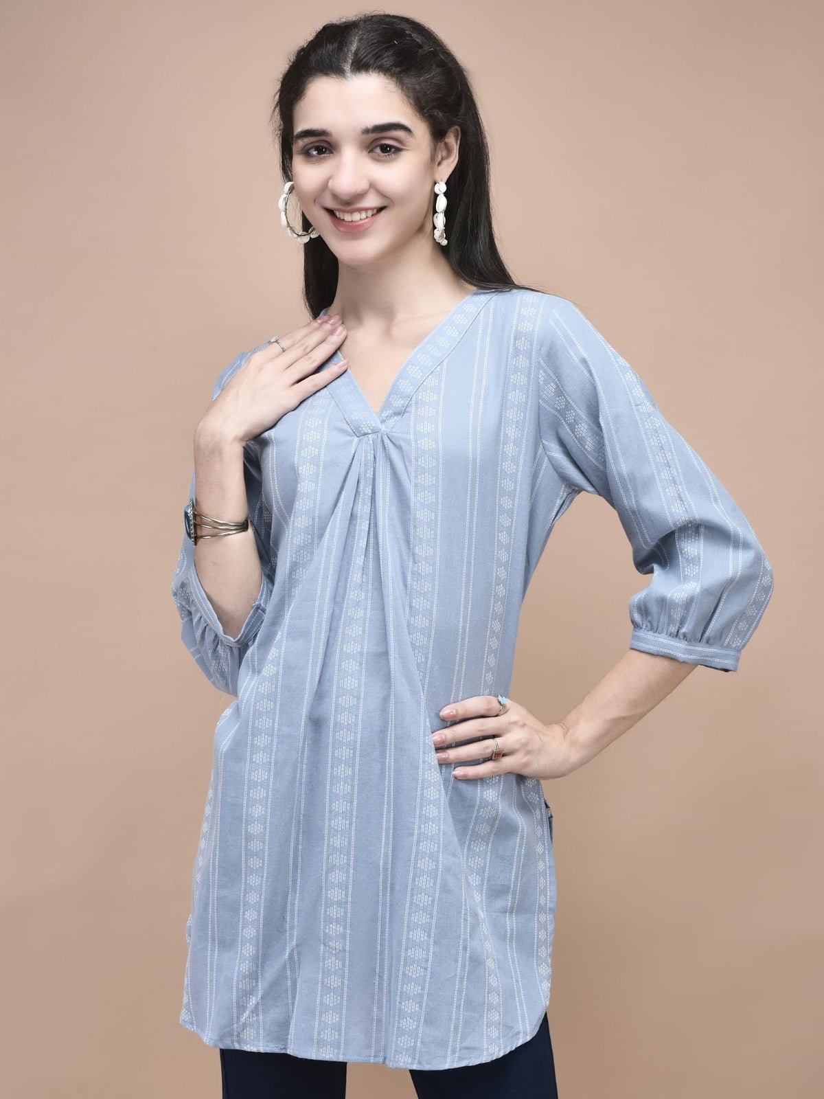 Cotton Blue Yarn Dyed Tunic