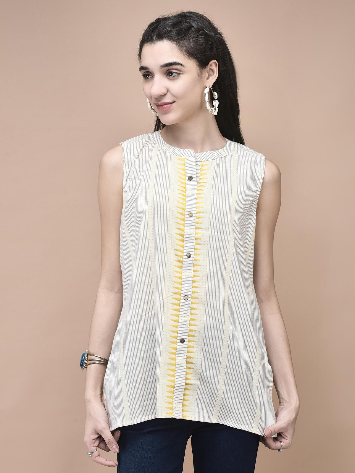 Cotton Off White Yarn Dyed Tunic