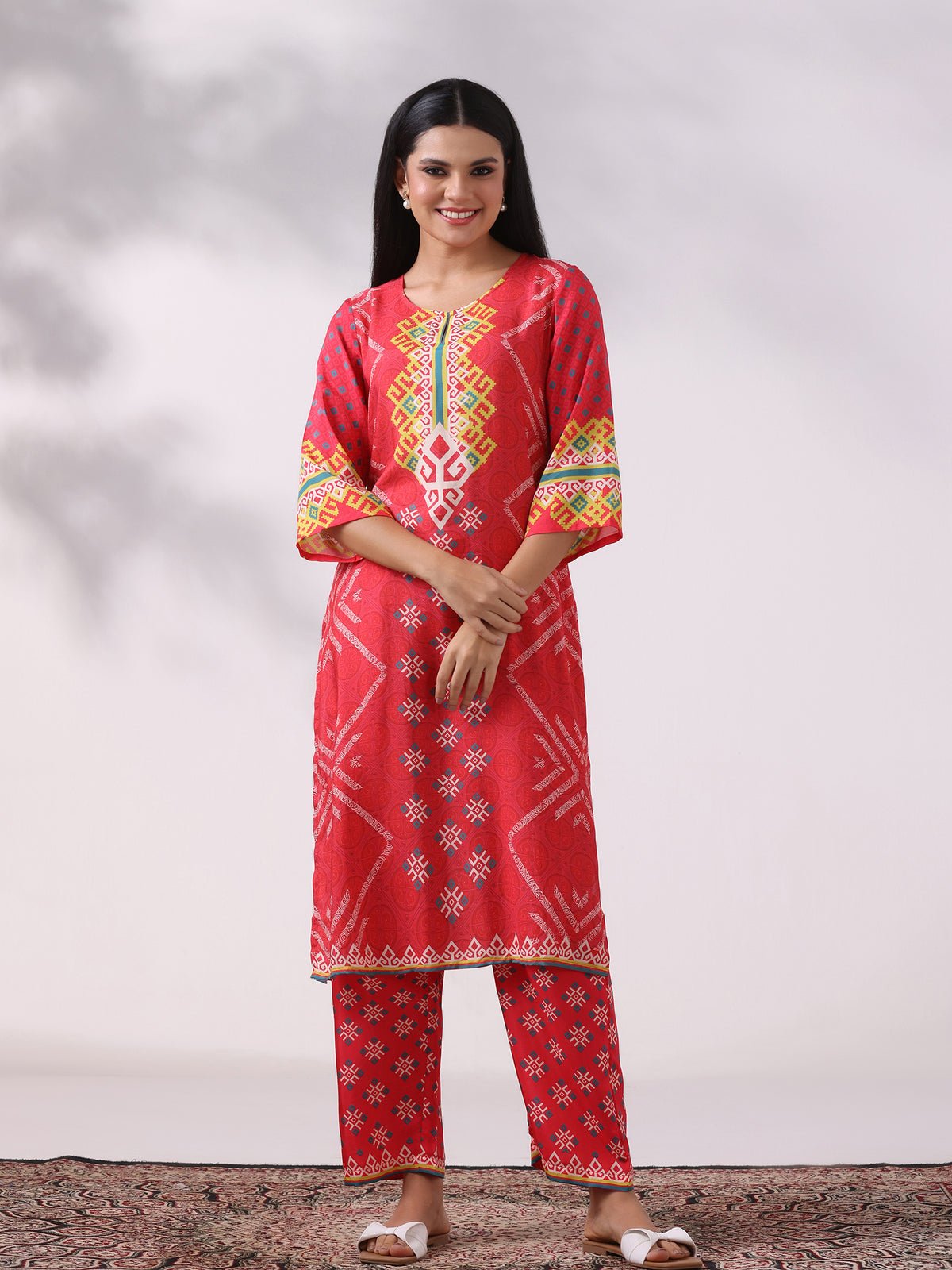 Muslin Pink Printed Kurta With Comfort Pant