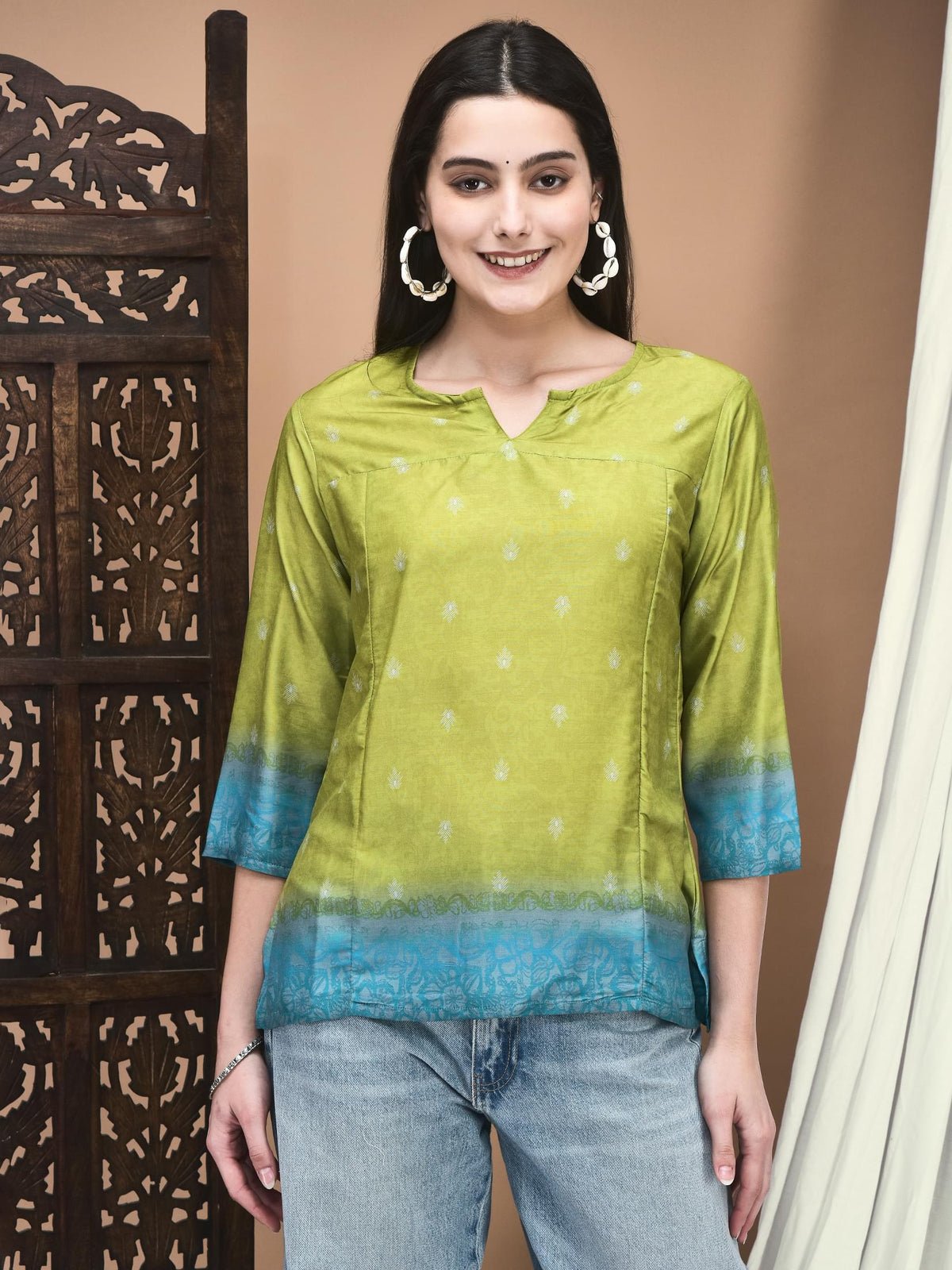 Poly Viscose Green Printed Tunic
