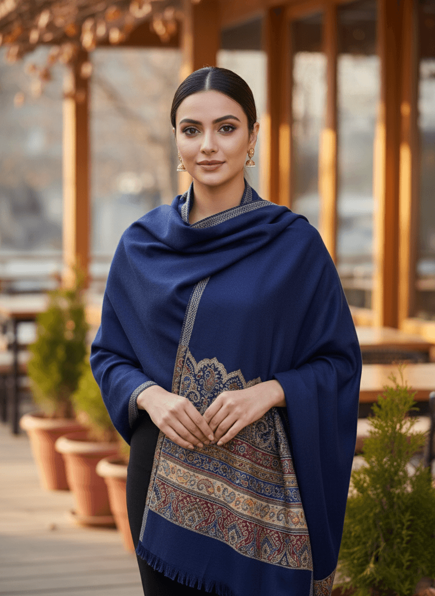Stylish Navy Blue Acrylic Stole