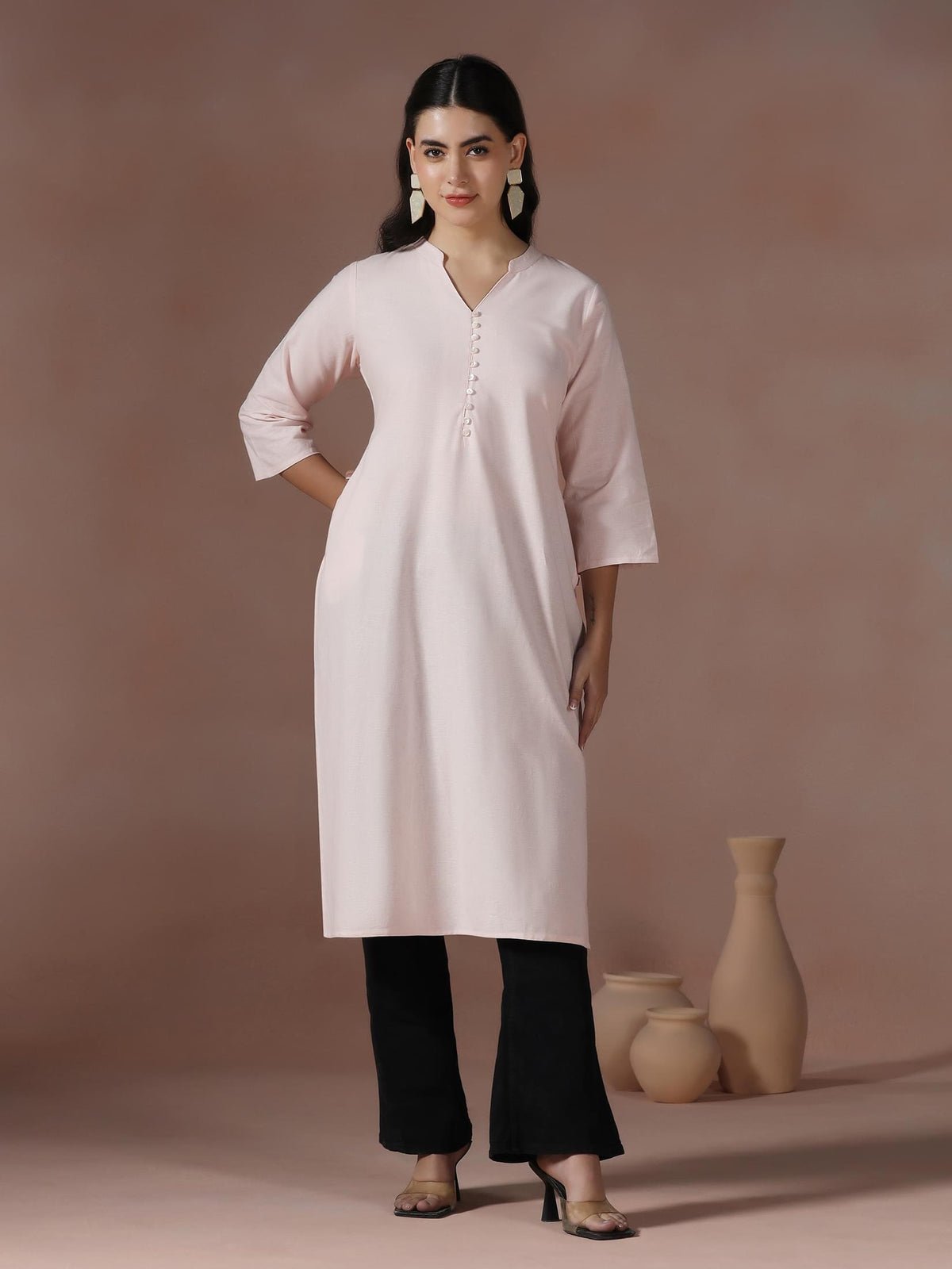 Cotton Pink Solid Kurta