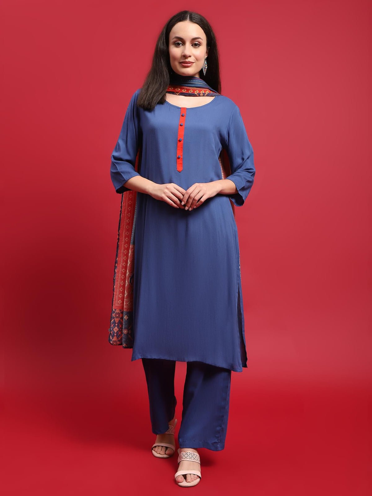 Viscose Blue Solid Kurta Comfort Pant Dupatta