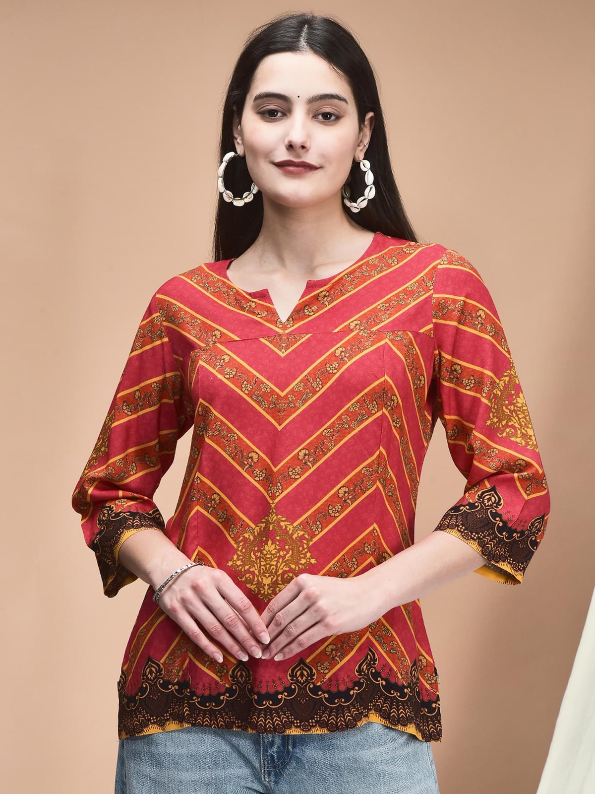 Viscose Orange Printed Tunic