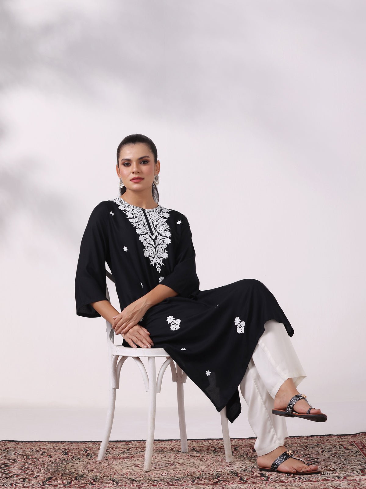 Liva Black Embroidered Kurta
