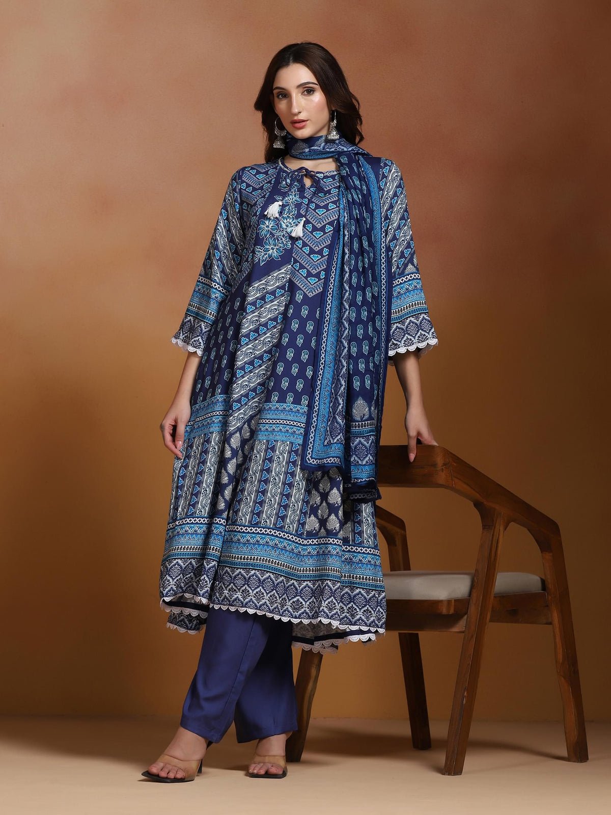 Liva Blue Printed Kurta Comfort Pant Dupatta (Style 25551)