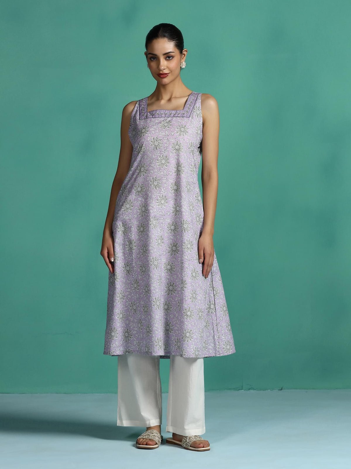 Cotton Lilac Floral Print Kurta